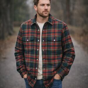 Todd Snyder SZ M Italian Quilted Shirt Jacket Tartan Plaid Green Red NWOT